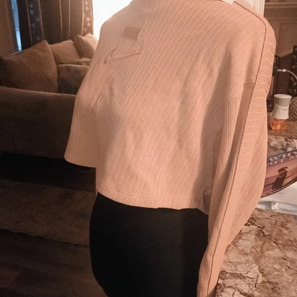 Nike Ribbed Cropped Sweater in Tan - Picture 3 of 6